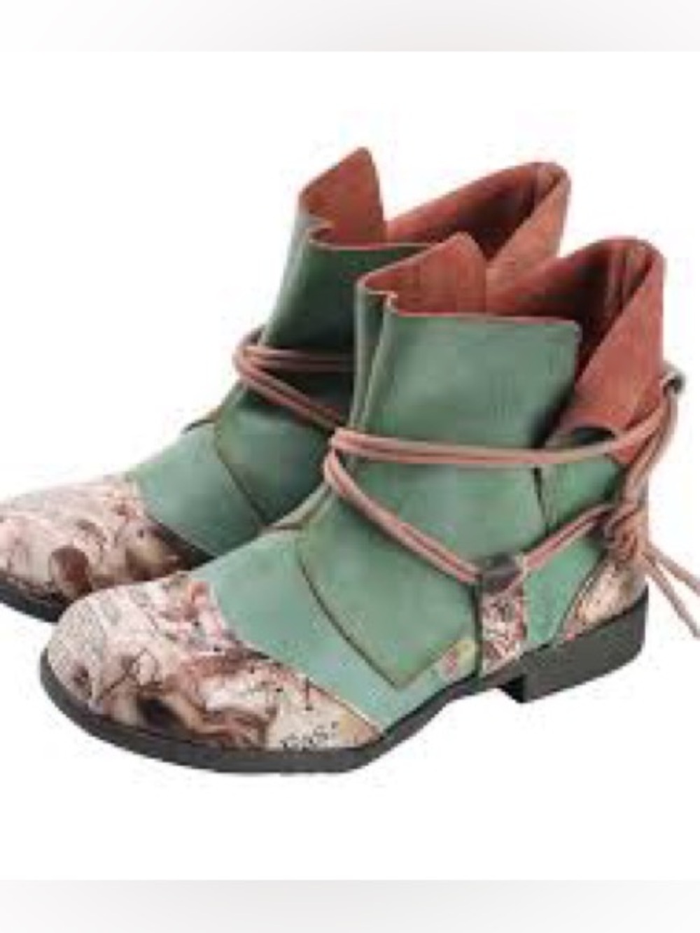 Green and Brown Wrapped Ankle Boots - Women’s Stylish Booties